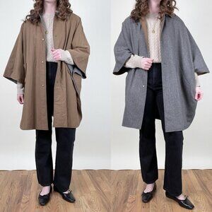 Vintage Reversible Cape Poncho Trench Coat Utility Jacket Cape Oversized 70s 80s